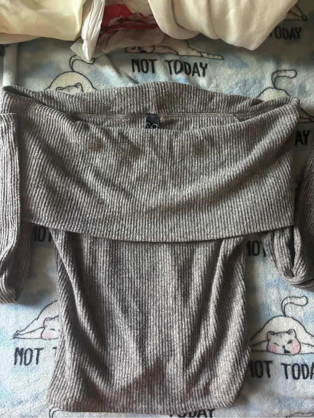 Windsor Taupe Ribbed Off-the-Shoulder Sweater